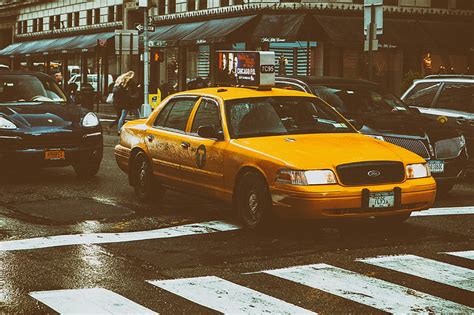 Royalty Free Photo Street Shot Of A Classic Yellow Taxi In Manhattan New York City Image