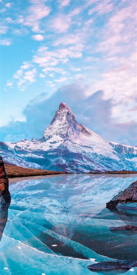 Matterhorn Mountains Nature Frozen Lake Reflection Winter