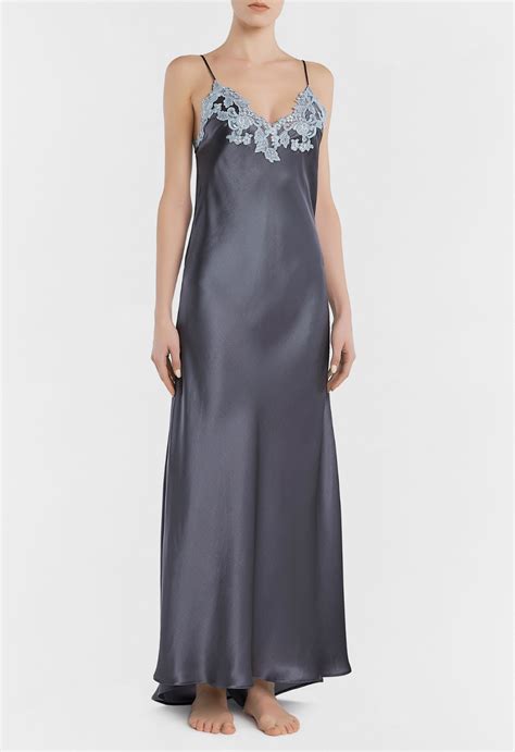 Grey Silk Long Nightgown With Lurex Frastaglio Night Gown Long Silk