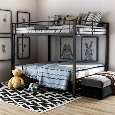 This bed is great for youth, teenagers, college students designed to convert into two separate traditional beds when needed. Furniture of America Rivell Metal Queen over Queen Bunk ...