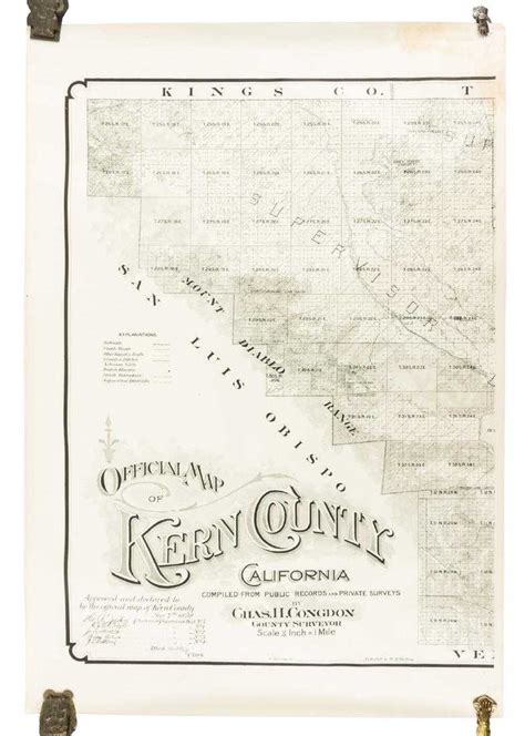 Rare Map Of Kern County 1898