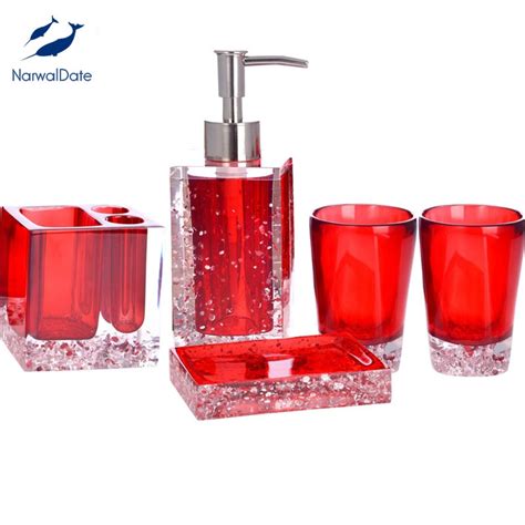 Ice Flower Acrylic Bathroom Accessories 5pc Set Topgrade Resin Amber