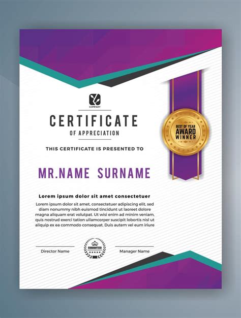 Multipurpose Professional Certificate Template Design Abstract Purple
