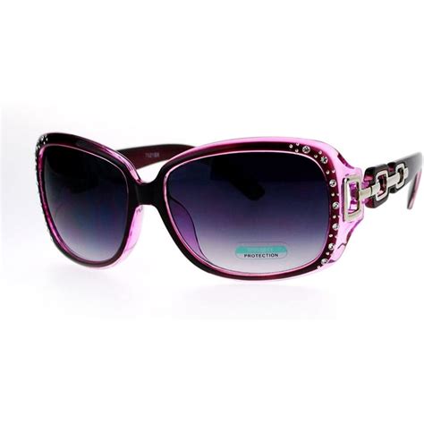 Sa106 Womens Oversized Rectangular Rhinestone Encrusted Chain Arm Fashion Sunglasses Purple