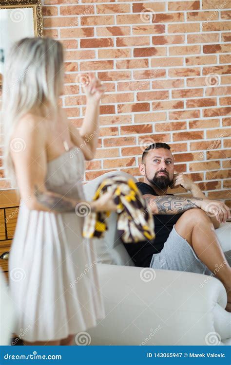 Unhappy And Depressed Man With Her Wife Solving Relationship Crisis Stock Image Image Of