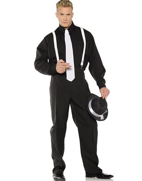 1920s Black Pinstripe Gangster Mobster Mens Halloween Costume