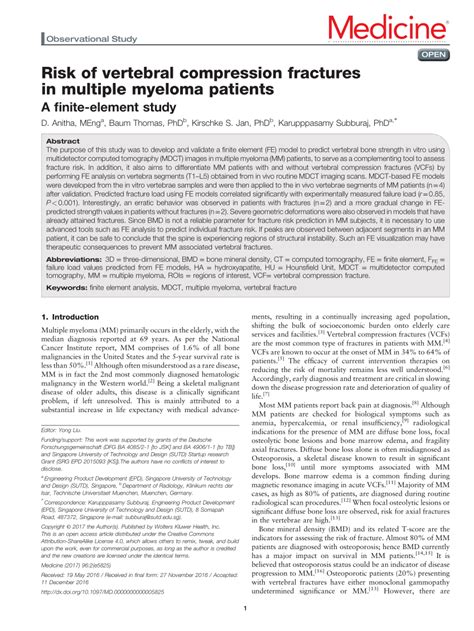 Pdf Risk Of Vertebral Compression Fractures In Multiple Myeloma