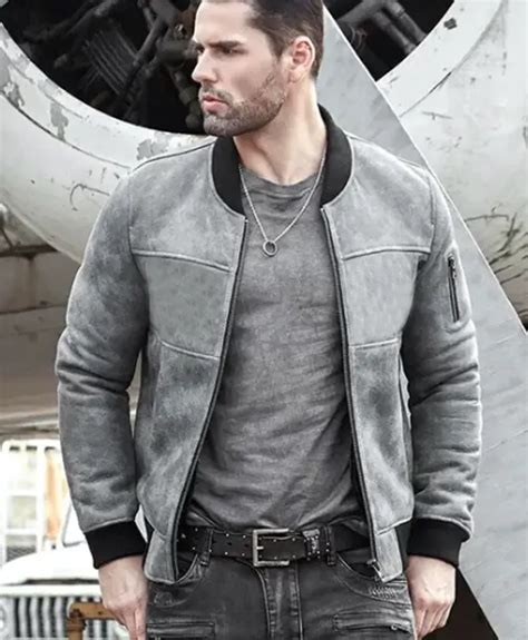 Reed Army Grey And Black Suede Ma 1 Bomber Jacket