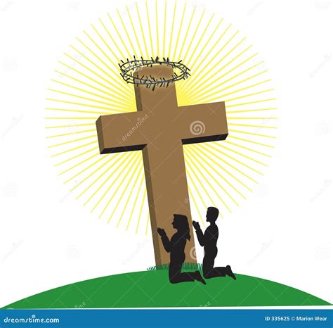 Man Kneeling At The Cross Of Jesus Christ Stock Photography