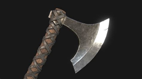 3d Model Viking Two Handed Battle Axe Game Ready Low Poly Weapon Vr