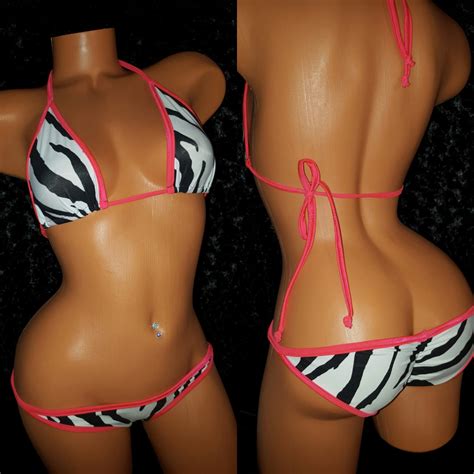 Two Piece Full Bottom Scrunch Butt String Bikini Swimwear Exotic Dancewear Stripper Outfit