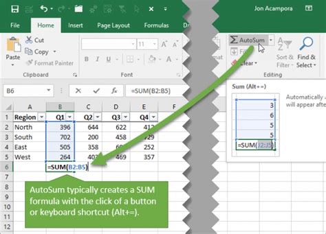 Create Subtotal Formulas With The Autosum Button Or Keyboard Shortcut