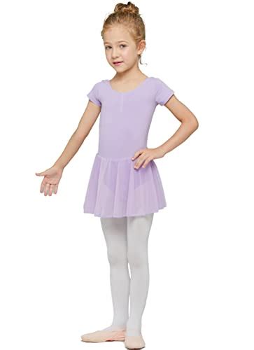 Mdnmd Ballet Dance Leotard With Skirt Short Sleeve For Child Girls