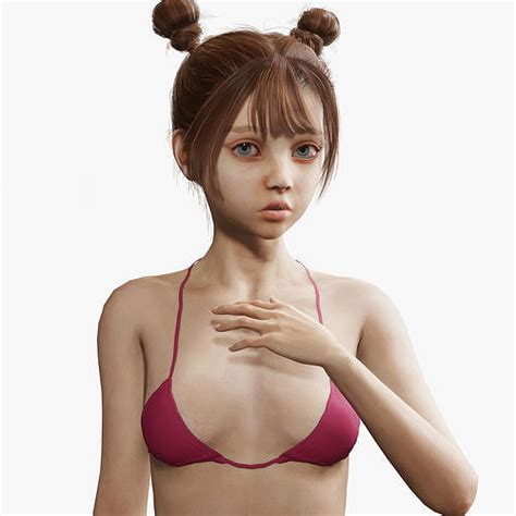 3D Model Naked Realistic Girl Teenager VR AR Low Poly Animated