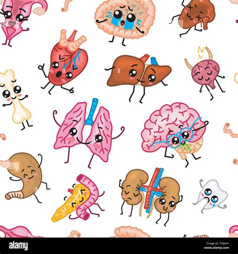 Cute Organs Seamless Pattern Happy Human Set Of Smiling Character