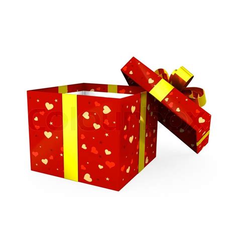 Open Red T Box With Golden Ribbon Stock Image Colourbox