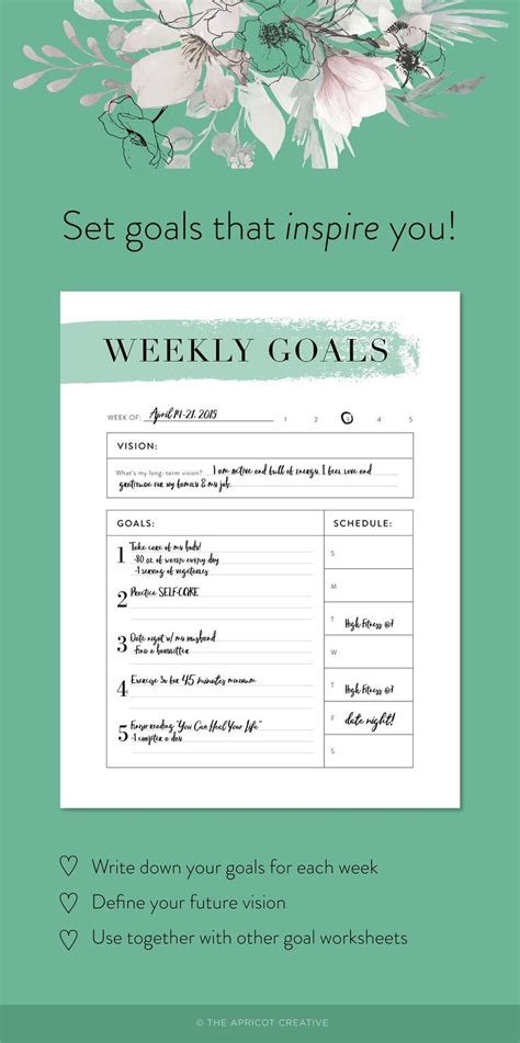 Weekly Goals Planner Goal Setting Printable Weekly Etsy Goals