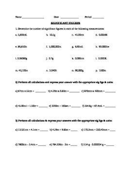 For measurements given in this text, assume that 2000 has one sig fig. Significant Figures Practice Worksheet by MJ | Teachers ...