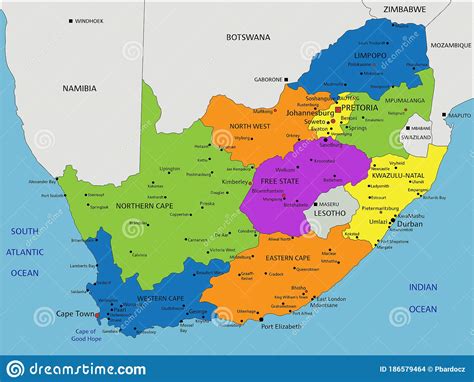 Colorful South Africa Political Map With Clearly Labeled Separated
