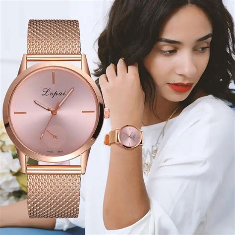 Lvpai Womens Watches Rose Gold Casual Quartz Stainless Steel Strap Band Watch Analog Ladies