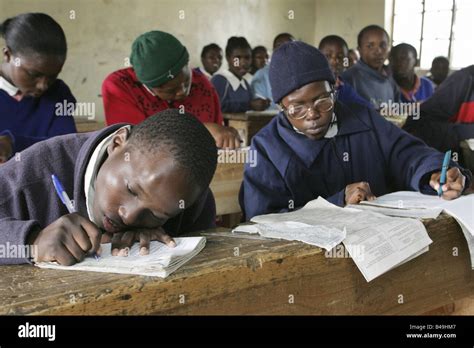 African Pupils In A Classroom During Lesson Naro Moru Kenya Stock