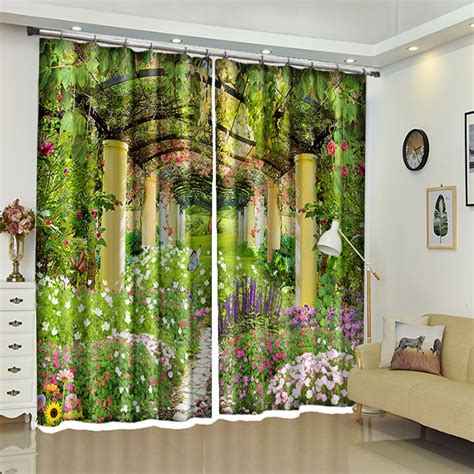 New 3d Blackout Window Curtains Green Plant Corridor Scenic Pattern