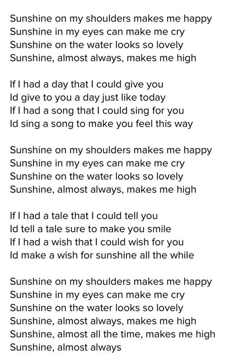 sunshine on my shoulders lyrics john denver 🐟🐡 great song lyrics sunshine songs john