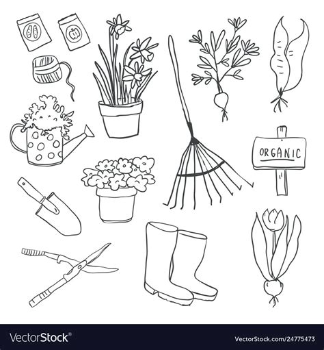 Gardening Elements Outline Royalty Free Vector Image