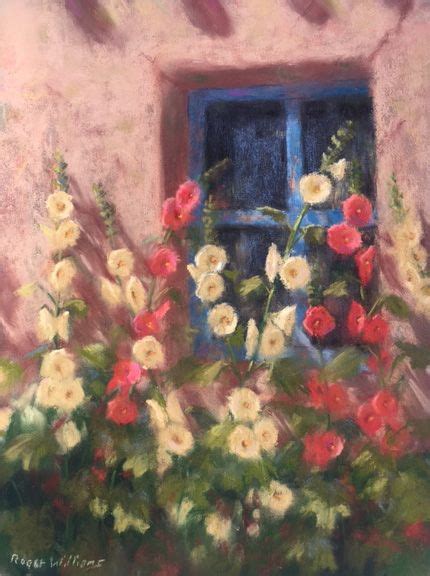 Pastel Painting By Roger Williams Of Some Hollyhocks In New Mexico