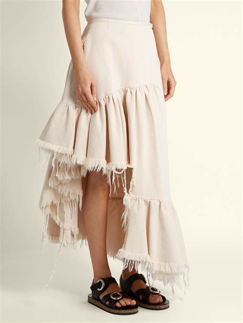 Lyst Marquesalmeida Ruffle Panelled Asymmetric Denim Midi Skirt In White