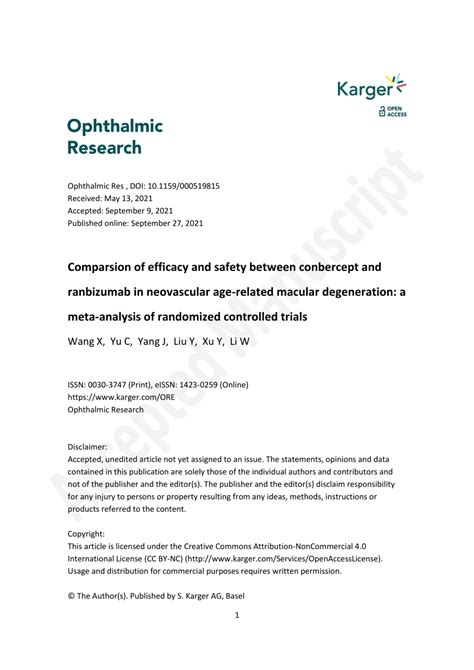 Pdf Comparison Of Efficacy And Safety Between Conbercept And