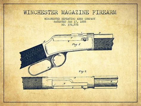 Winchester Firearm Patent Drawing From 1888 Vintage Poster By Aged Pixel