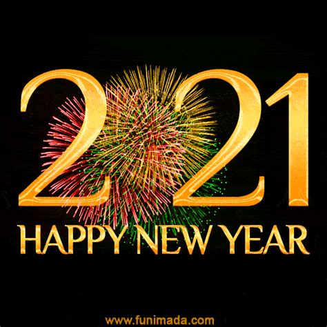 Happy New 2021 Year Red Green And Yellow Fireworks Greeting Card