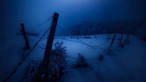 Dark Night Fence Cold Snow Winter Landscape Hd Wallpapers