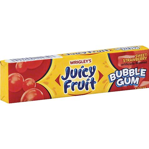 Wrigleys Juicy Fruit Bubble Gum Sweet Strawberry 5 Ct Chewing Gum