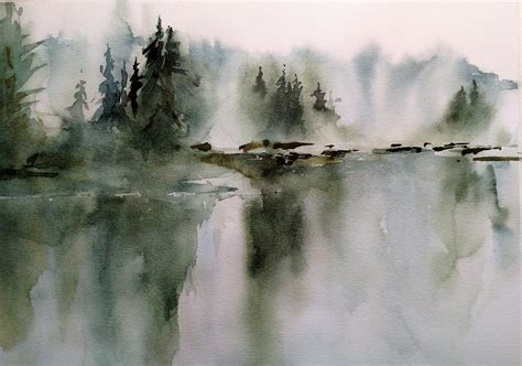 Misty Lake Watercolor Landscape Tutorial Watercolor Landscape Paintings Abstract Watercolor