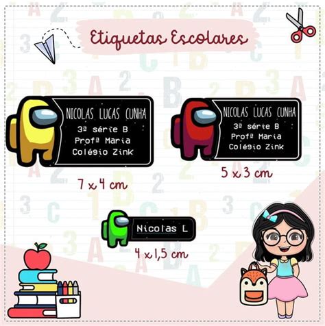 Kit 65 Etiquetas Escolares Among Us Frete GrÁtis Elo7