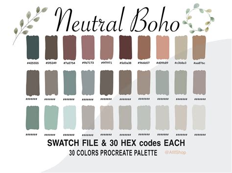 Warm Boho Procreate Palette Hex Color Codes Instant Digital Download Ipad Pro Art