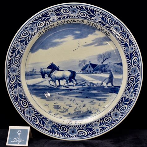 Dutch Blue And White Royal Delft Farming Plate Plowing The Field 1927