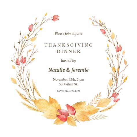 fall wreath thanksgiving invitation template