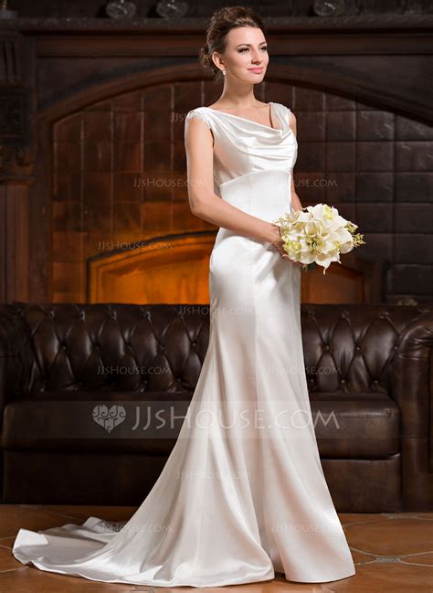 Trumpetmermaid Cowl Neck Court Train Charmeuse Wedding Dress With