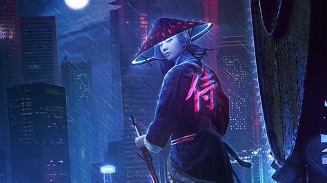 Neon Samurai Girl 4k Hd Artist 4k Wallpapers Images Backgrounds