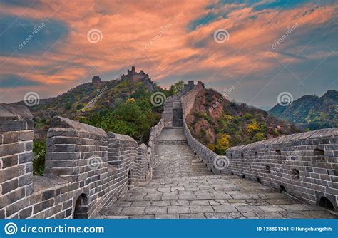 Great Wall Of China Nature Scene During Sunset Stock Image Image Of