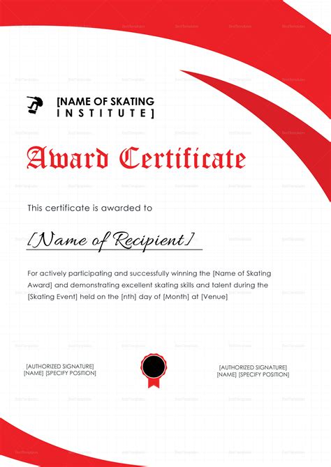 Skating Award Certificate Design Template In Psd Word
