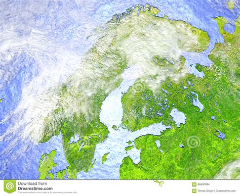 Scandinavian Peninsula On Realistic Model Of Earth Stock Illustration