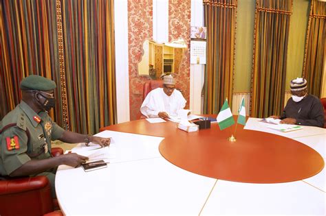 The chief of army conference has commenced its 2020 edition. Photo: Buhari in a meeting with Buratai, Nigeria's Chief ...