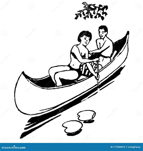 Couple Rowing Paddling In Double Kayak Vector Illustration