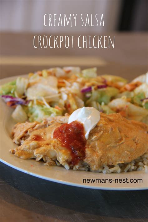 Crockpot salsa chicken and rice makes a satisfying meal. Creamy Salsa Crockpot Chicken - Newman's Nest