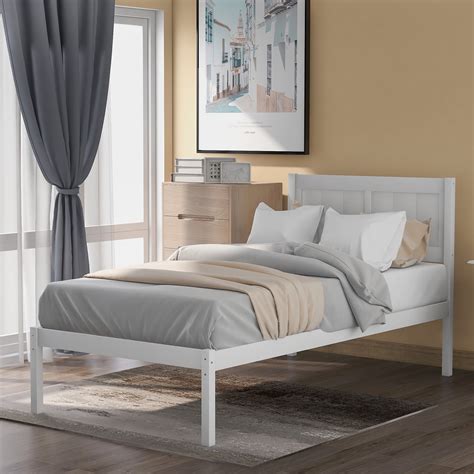 Kepooman Twin Size Solid Wood Platform Bed Frame With Headboard 795l