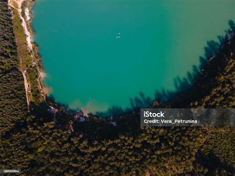 Aerial View Of Lake With Blue Water Near Forest Stock Photo Download